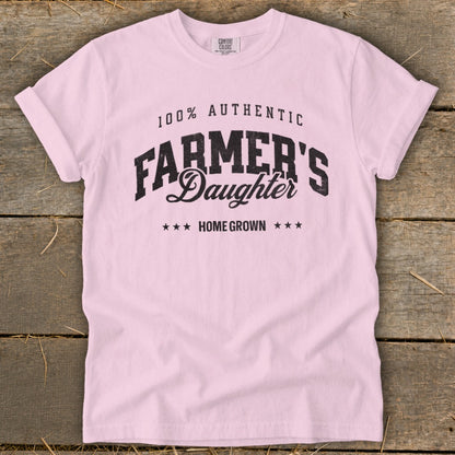 Light pink t-shirt with "100% Authentic Farmer's Daughter Homegrown" text.