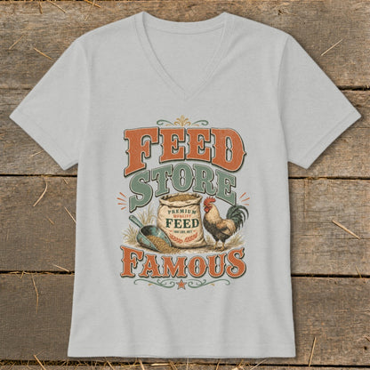 Feed Store Famous graphic with rooster, scoop, and bag of feed.