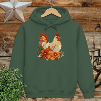 Cozy Green Hoodie with Floral Rooster Design product type