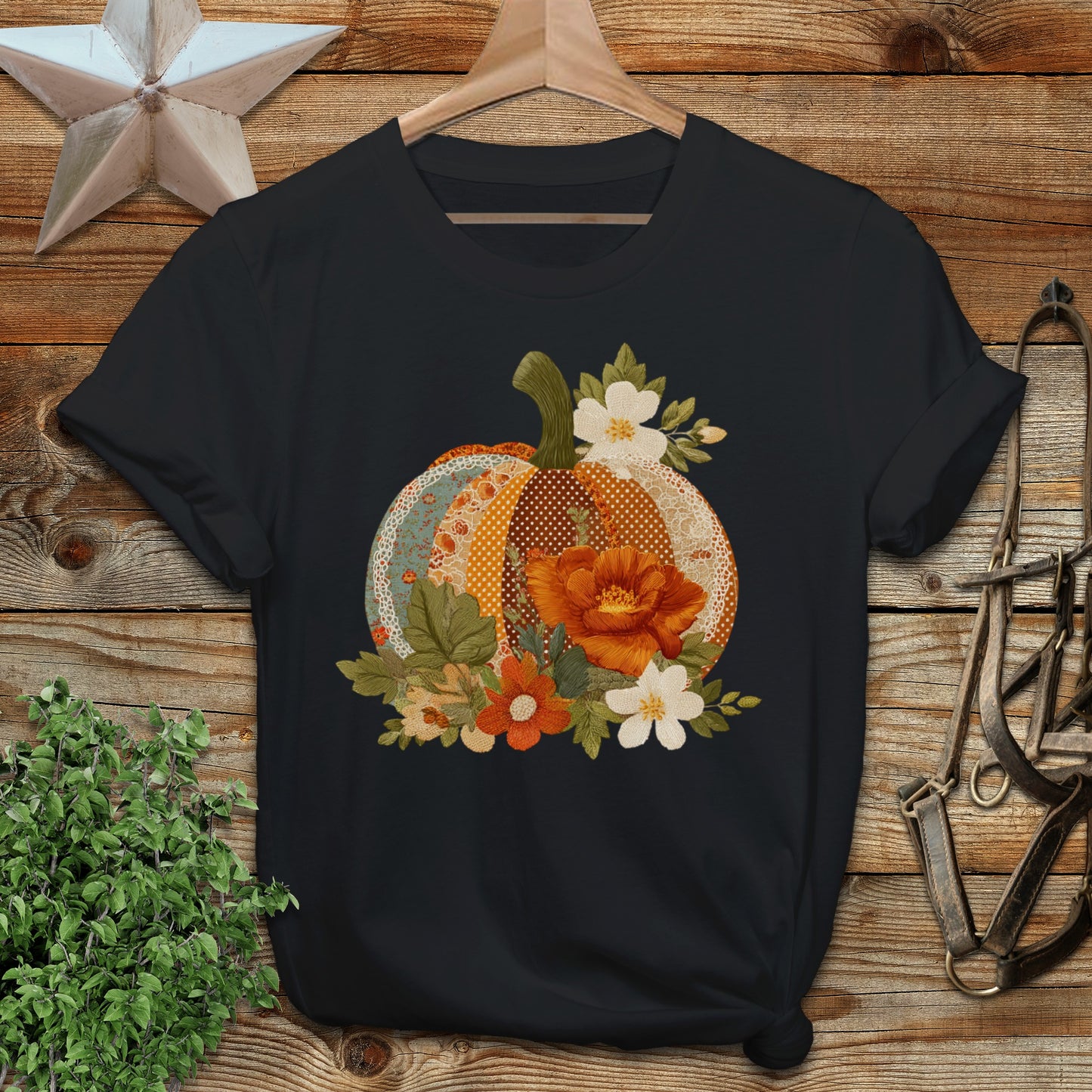 Decorative Floral Patchwork Pumpkin Themed Shirt product