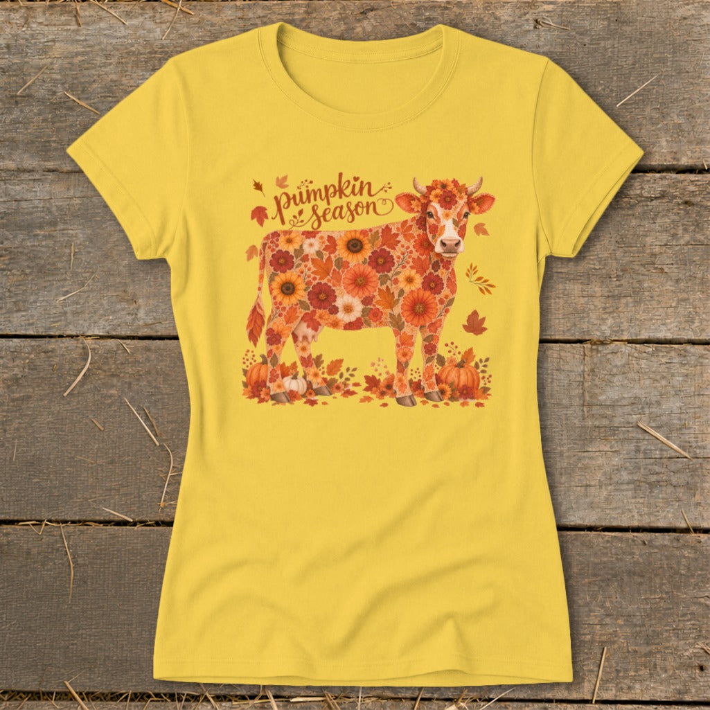 Fall Floral Cow Ladies Tee