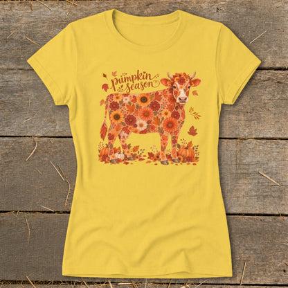 Fall Floral Cow Ladies Tee