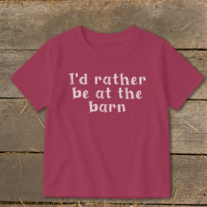 Maroon t-shirt with white text "I'd rather be at the barn".