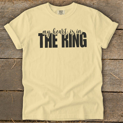 Light yellow t-shirt with "my heart is in THE RING" text.