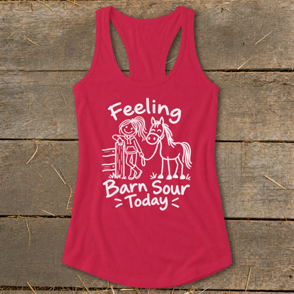 Pink tank top with white text and drawing of a girl with a horse.