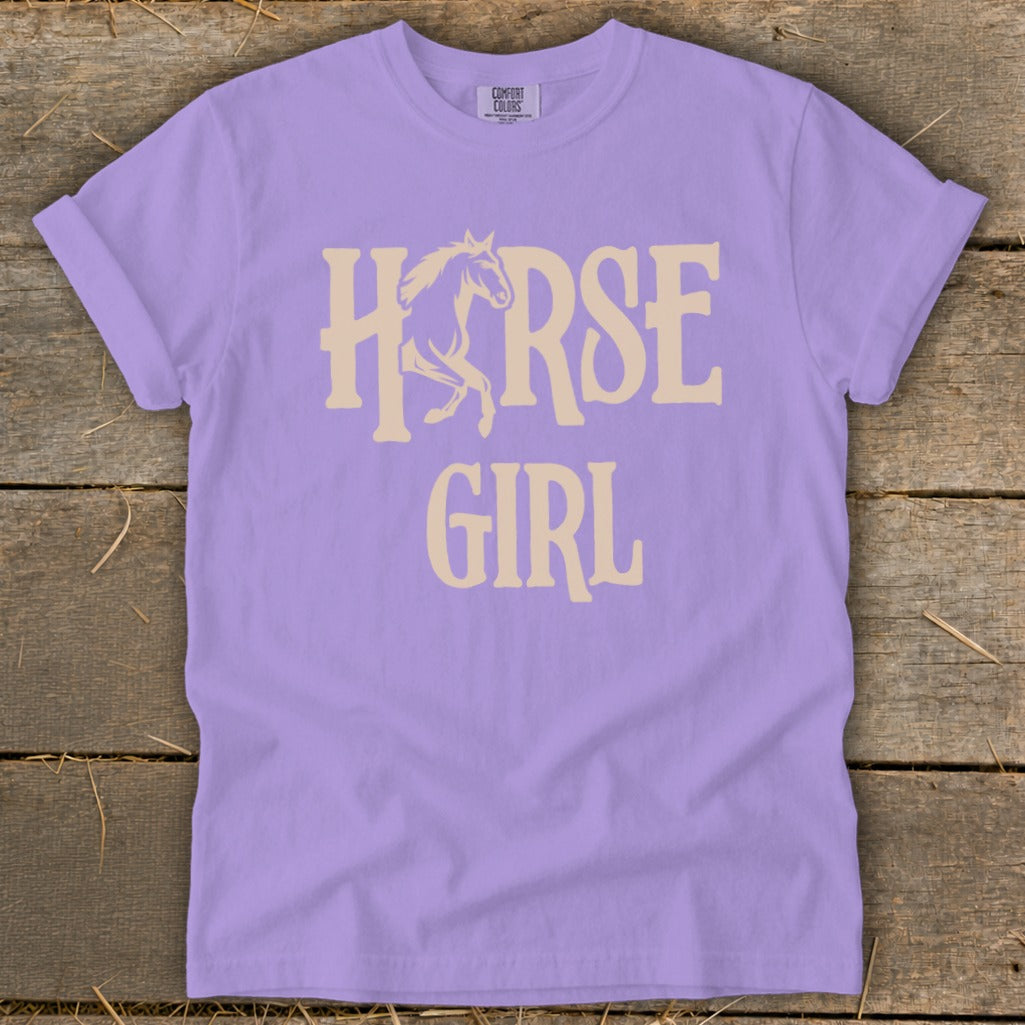 Lavender t-shirt with "HORSE GIRL" text and a horse graphic.