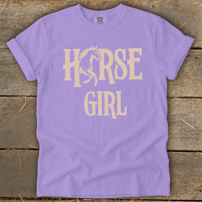 Lavender t-shirt with "HORSE GIRL" text and a horse graphic.