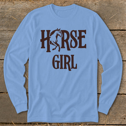 Light blue long sleeve shirt with "Horse Girl" text and a horse graphic.