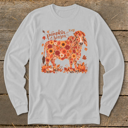 Fall Floral Brahman Cow Long Sleeve Tee