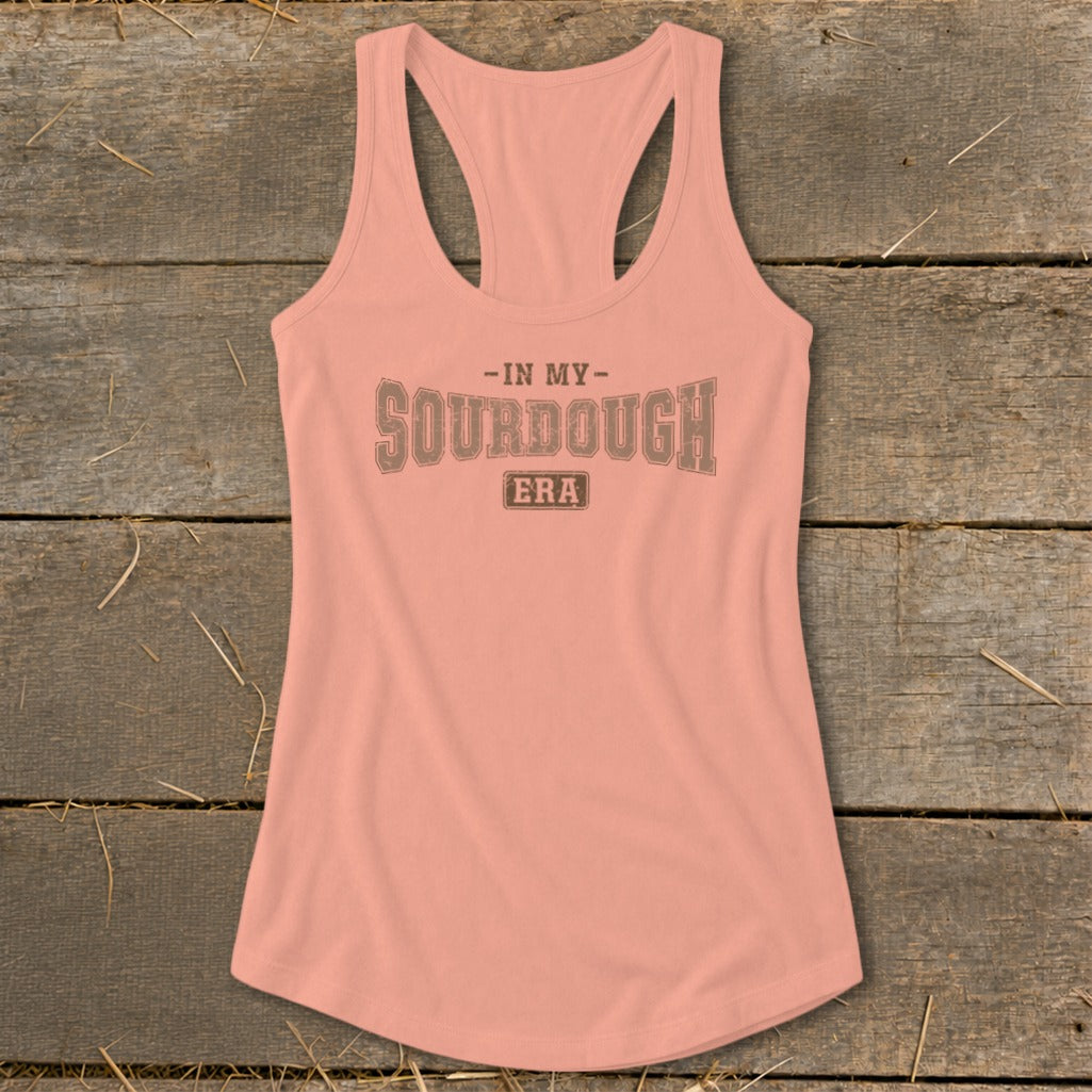 Peach tank top with "In My Sourdough Era" text graphic.