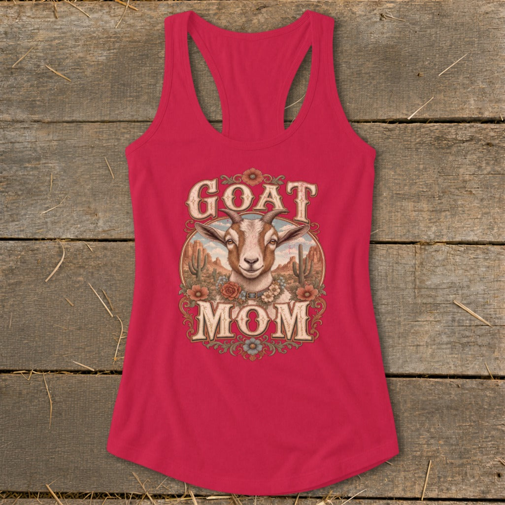 Pink tank top with "GOAT MOM" and goat illustration.