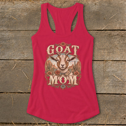 Pink tank top with "GOAT MOM" and goat illustration.
