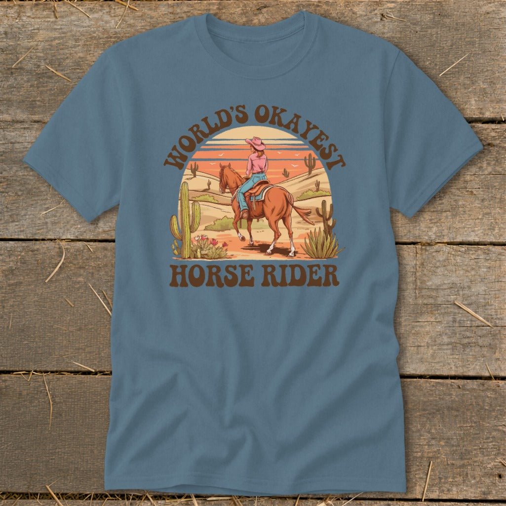 Horse rider in desert scene with text "World's Okayest Horse Rider".