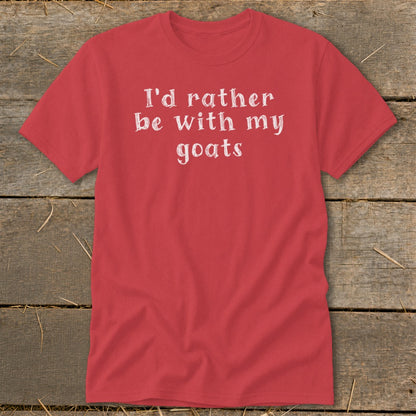 Coral t-shirt with white text that reads "I'd rather be with my goats."
