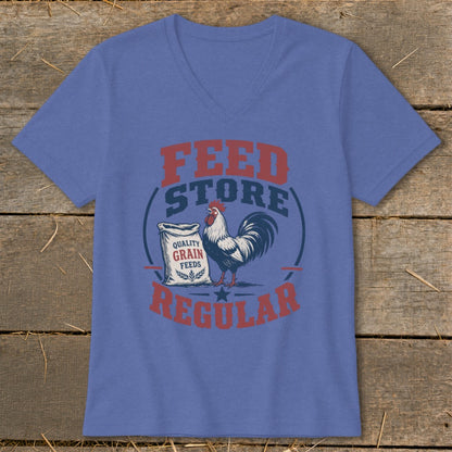 T-shirt with "Feed Store Regular" text, a rooster, and a bag of "Quality Grain Feeds".