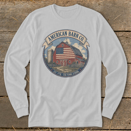 American Barn Co. graphic with barn, silo, and text "Est. 1776 - 250 Years Strong".