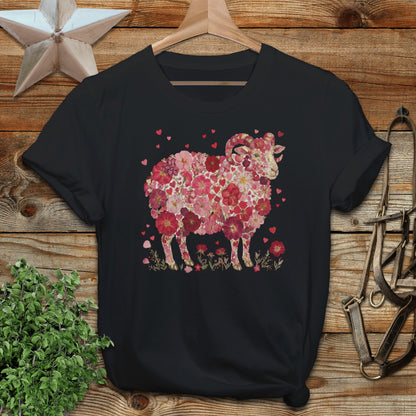 Cute Floral Sheep with Hearts Design T-Shirt