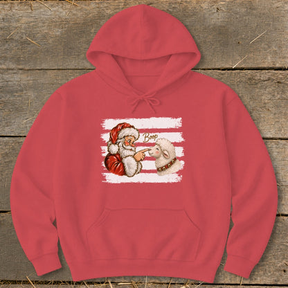 Santa booping a sheep on the nose with "Boop" text on a red hoodie.