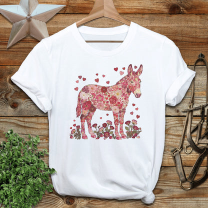 Floral Donkey Graphic Shirt with Hearts and Flowers Design