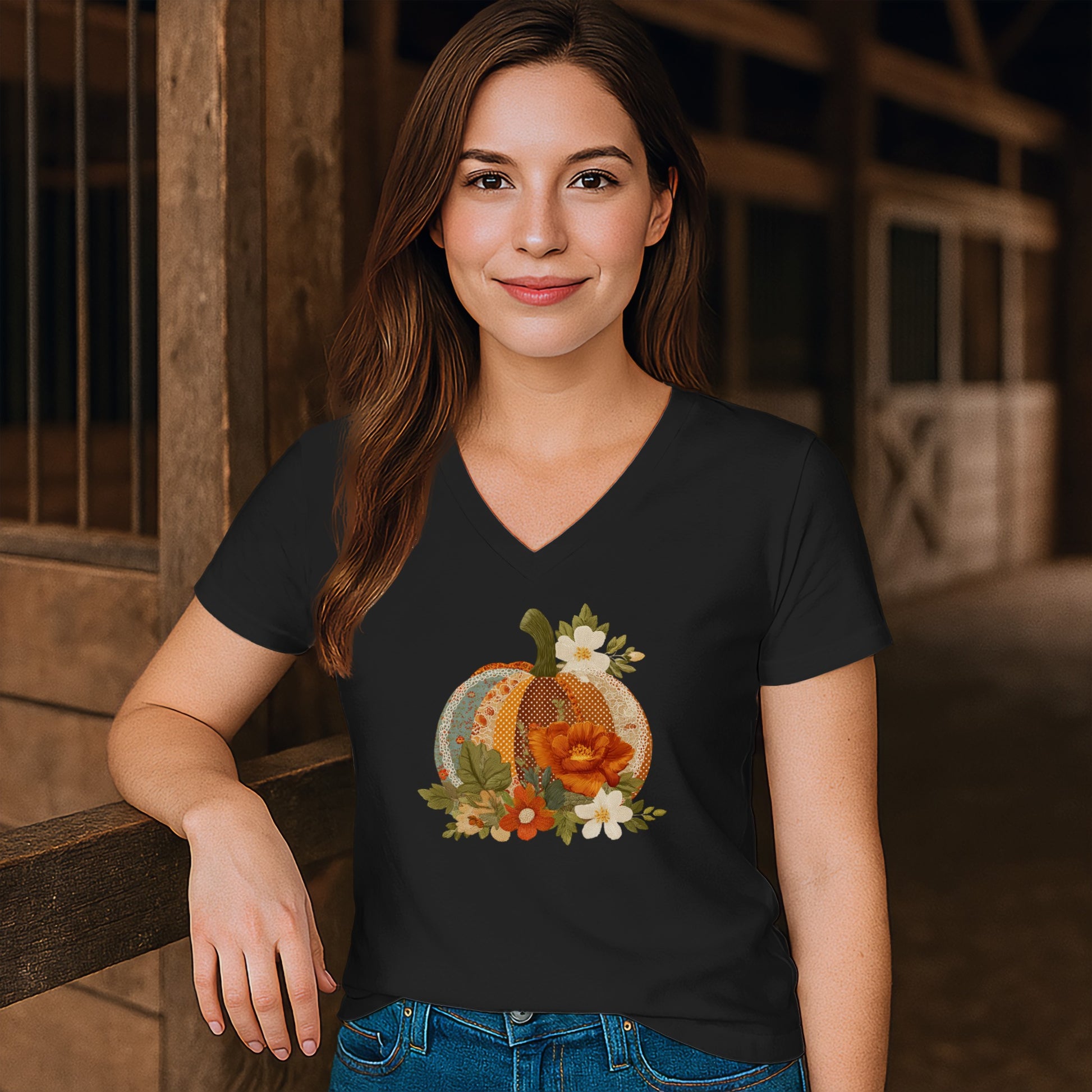 Autumn Patchwork Pumpkin Floral Graphic T-Shirt product type