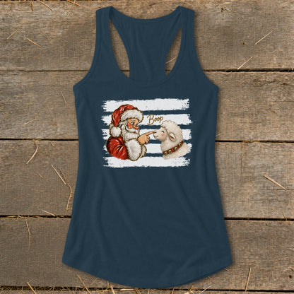 Santa booping a sheep with the word "Boop" above it.