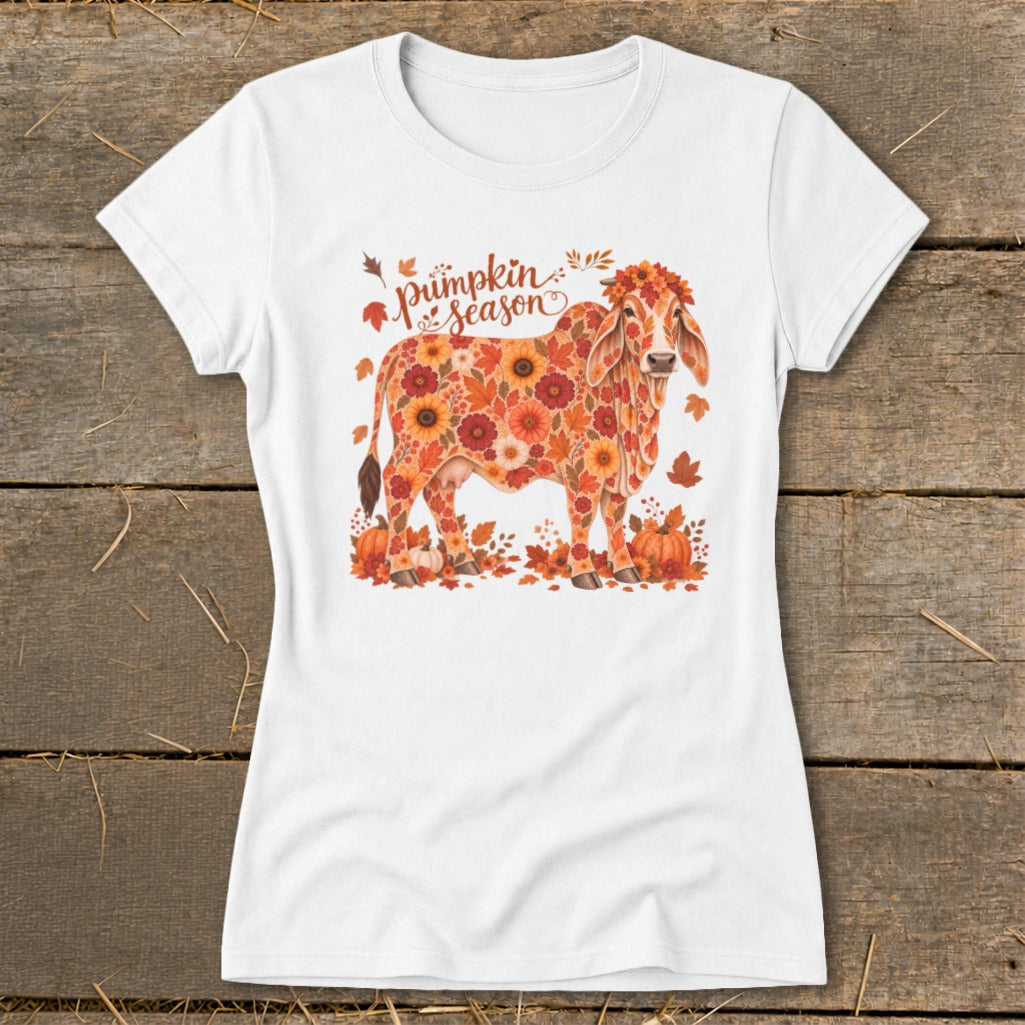 Fall Floral Brahman Cow Ladies Tee