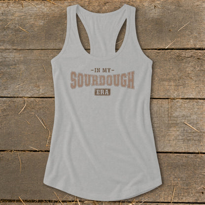 Light gray racerback tank top with text "In My Sourdough Era".