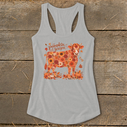 Fall Floral Cow Racerback Tank