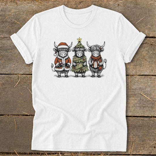 3 Cow Christmas Softstyle Tee - White