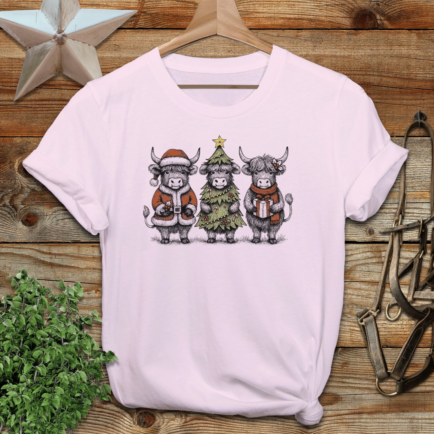 3 Cow Christmas T-shirt