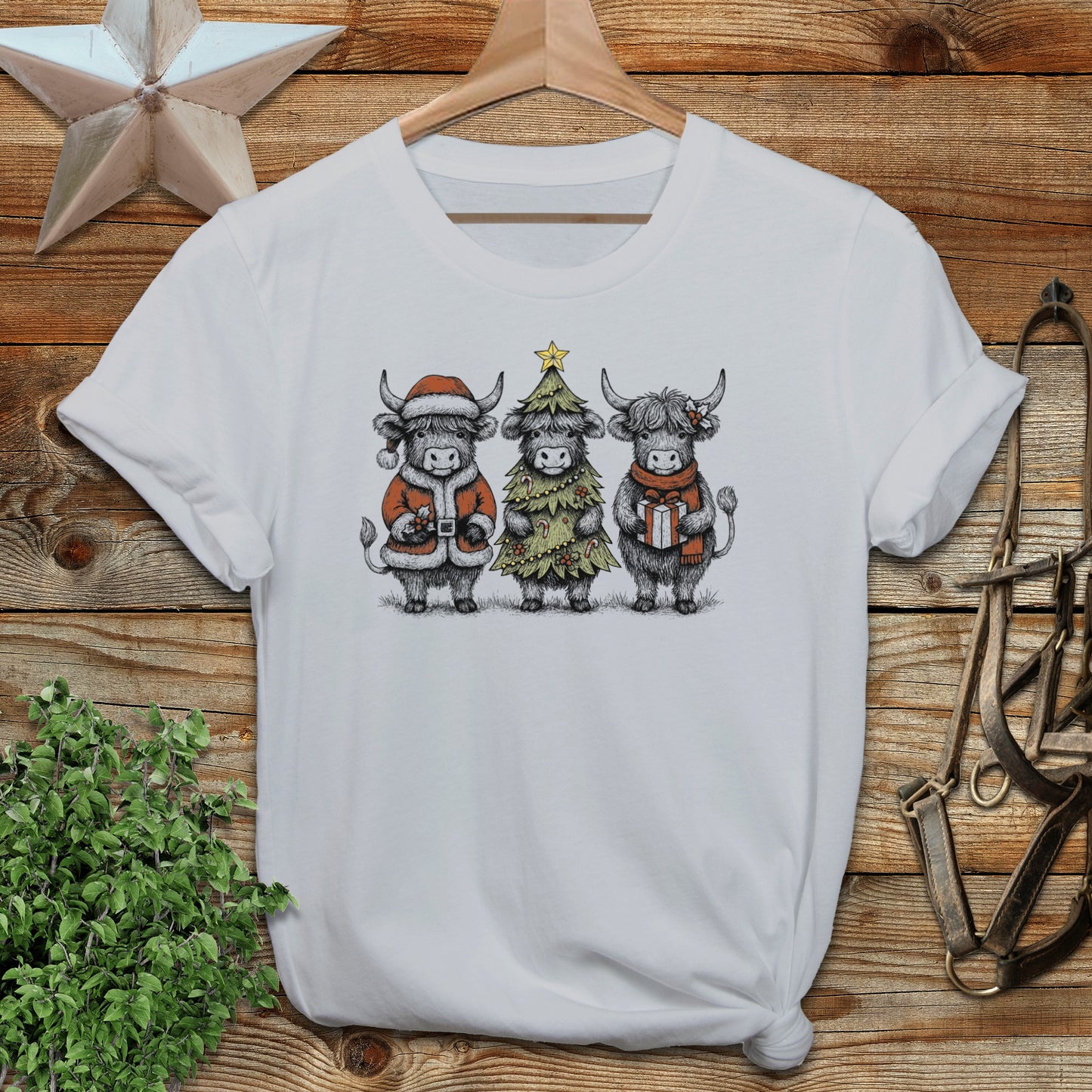 3 Cow Christmas T-shirt