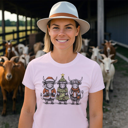3 Cow Christmas T-shirt