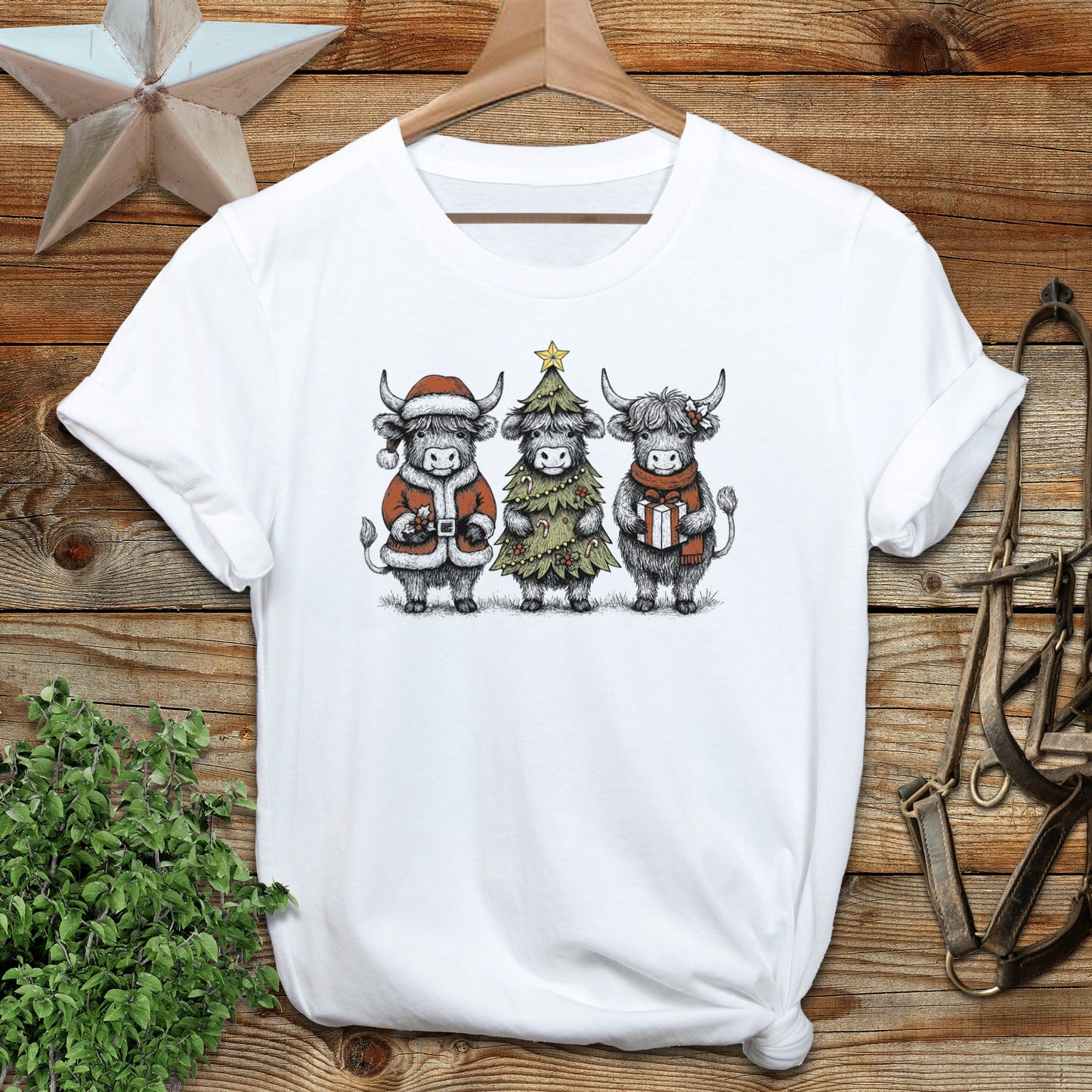 3 Cow Christmas T-shirt