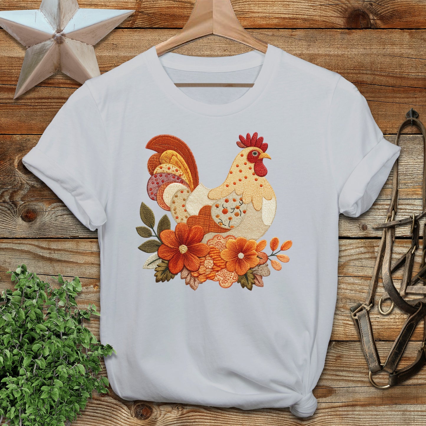 Vibrant Floral Rooster Print White Short Sleeve Shirt product