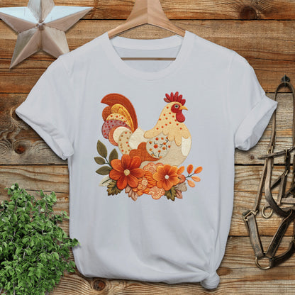 Vibrant Floral Rooster Print White Short Sleeve Shirt product