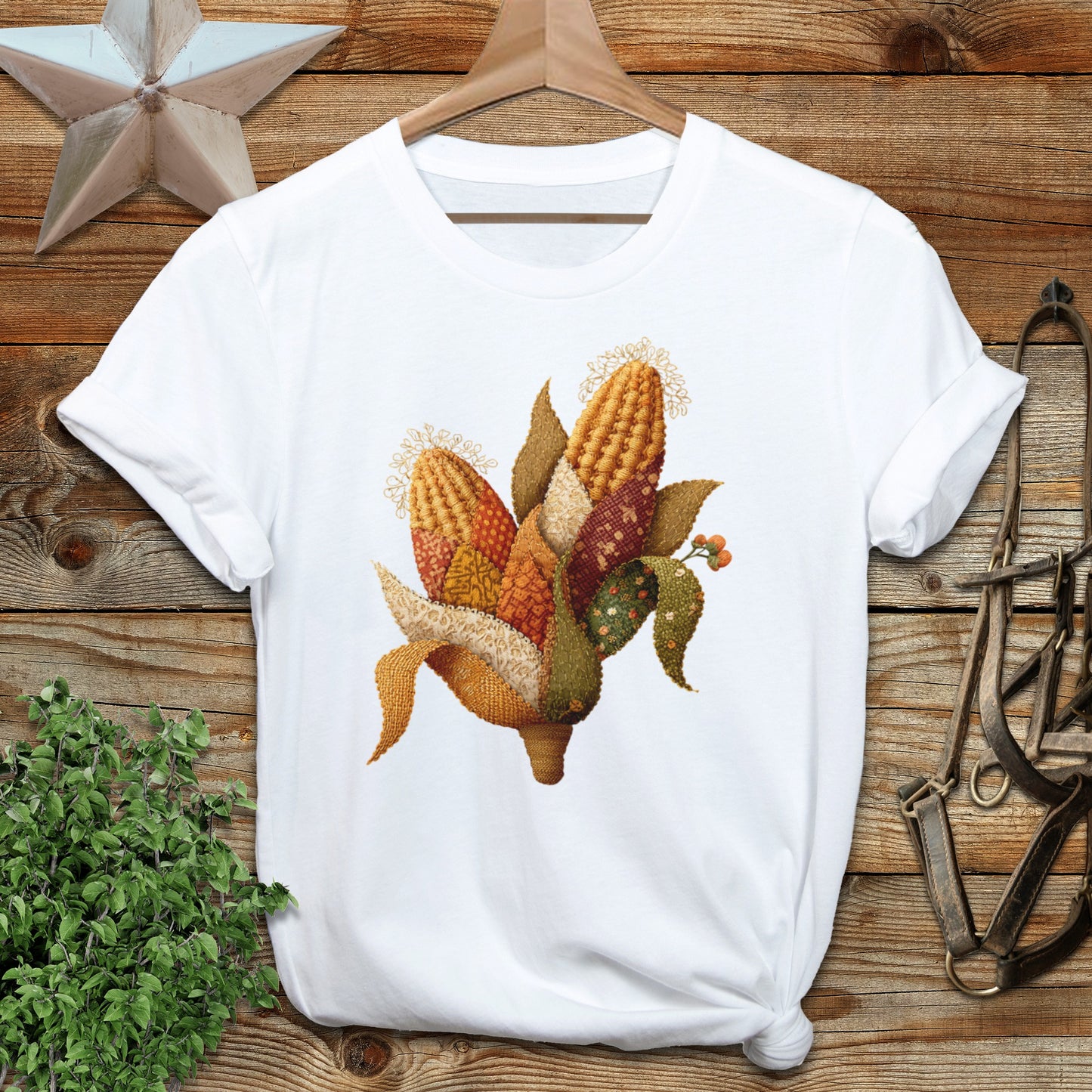 Colorful Corn Embroidered White Tee Shirt product type