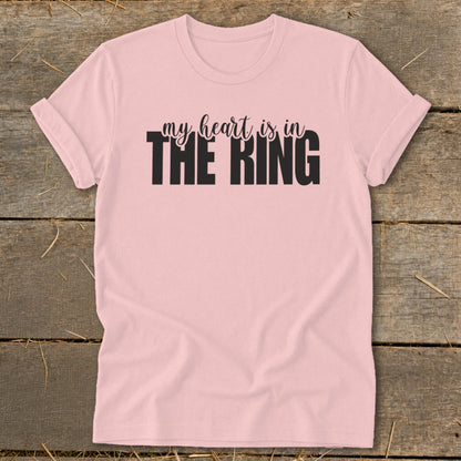 Pink t-shirt with black text reading "my heart is in THE RING".