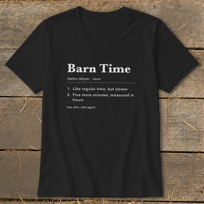 Black t-shirt with "Barn Time" definition on it.