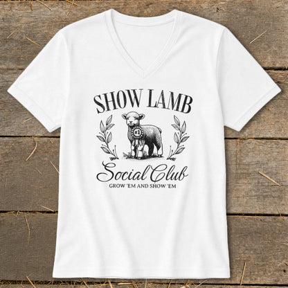 White t-shirt with "Show Lamb Social Club" text and a lamb graphic.