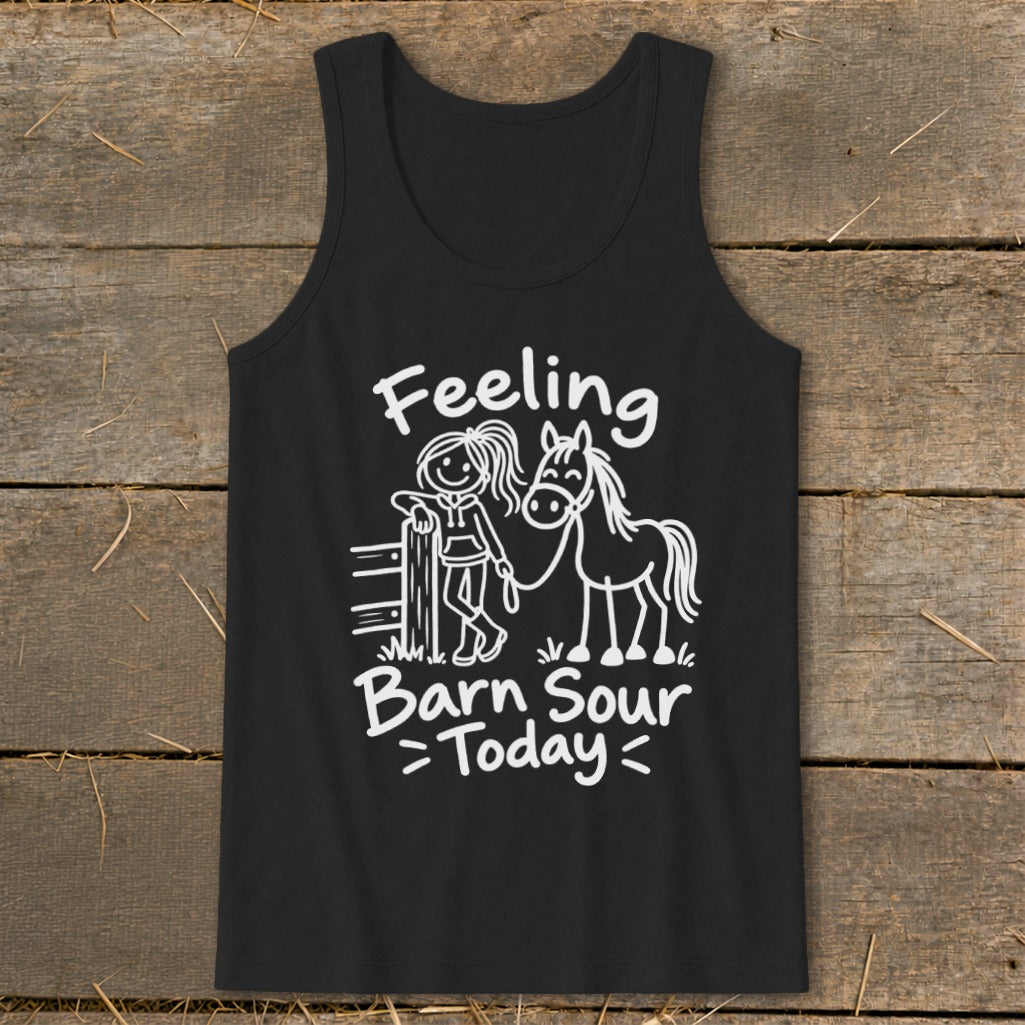 Black tank top with white text and illustration of a girl and horse.