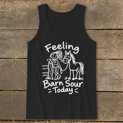 Black tank top with white text and illustration of a girl and horse.
