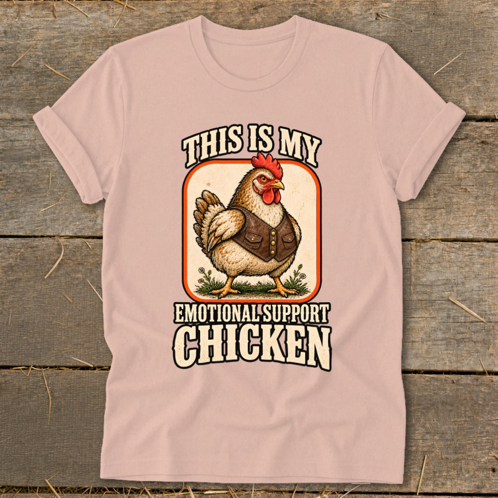 Chicken in a vest with text "This is My Emotional Support Chicken."