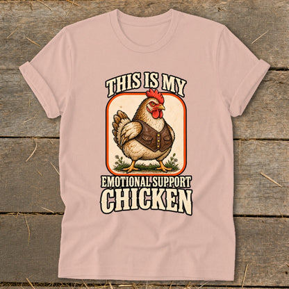 Chicken in a vest with text "This is My Emotional Support Chicken."