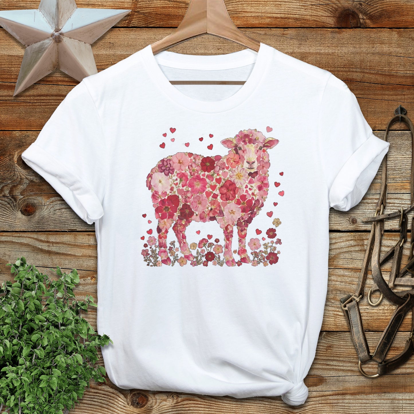 Cute Floral Sheep Graphic White T-shirt for Spring