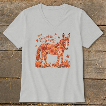Donkey adorned with autumn flowers and leaves, with "Pumpkin Season" text.