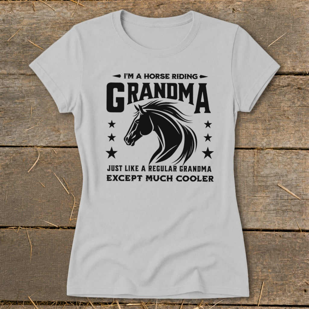 Horse riding grandma t-shirt with horse graphic and text.