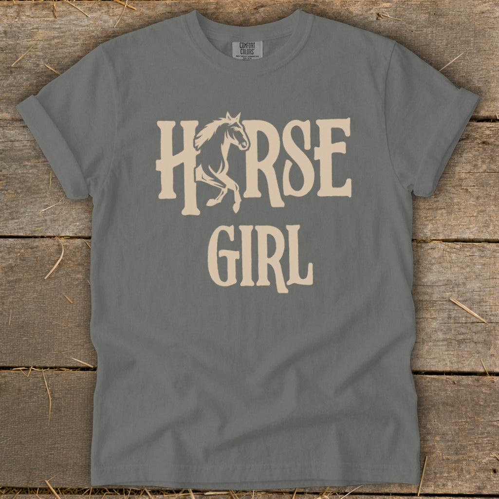Gray t-shirt with "HORSE GIRL" text and a horse graphic.
