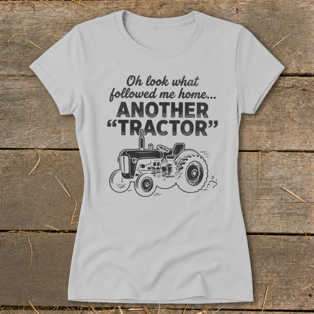 Light grey t-shirt with text and a tractor graphic.