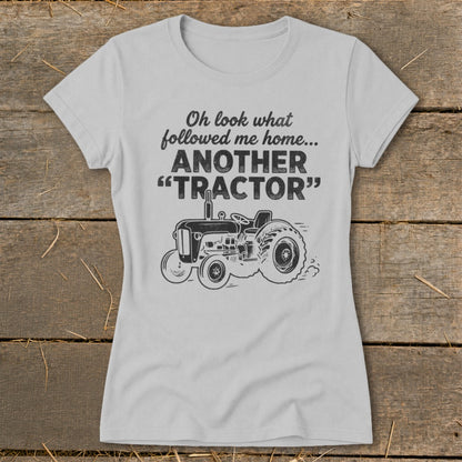 Light grey t-shirt with text and a tractor graphic.