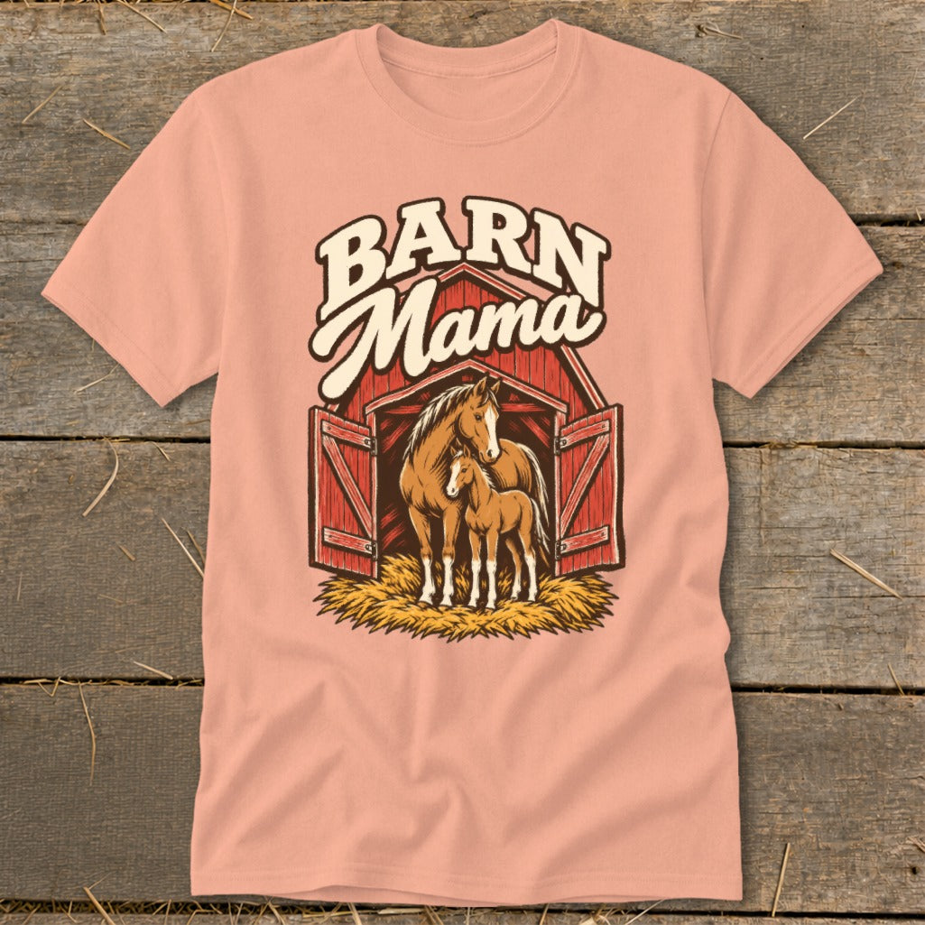 Barn Mama text above a horse and foal inside a barn illustration.